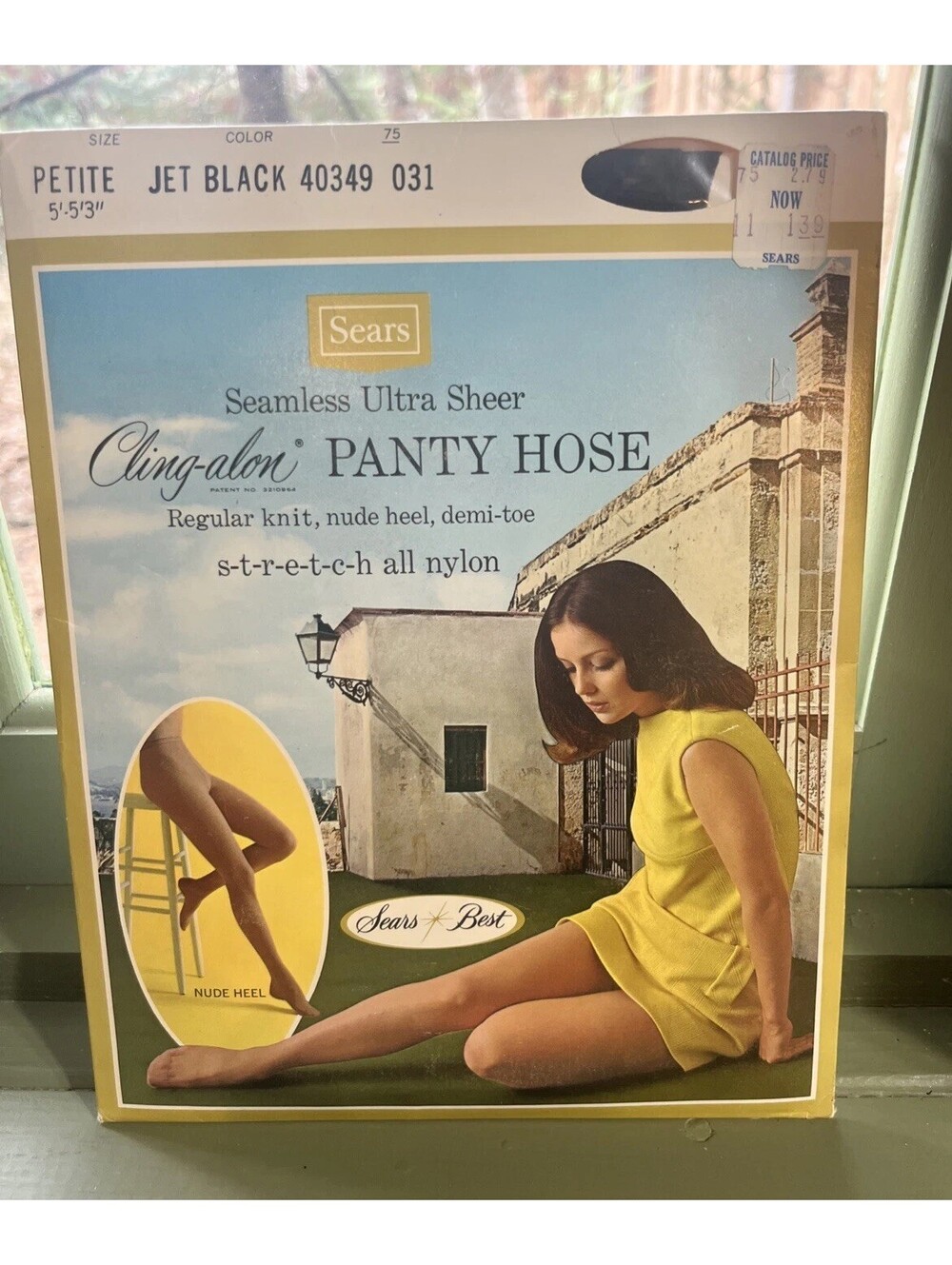 Vintage Sears Cling-Alon Black Pantyhose Petite 1960’s Mod MCM New Old Stock USA